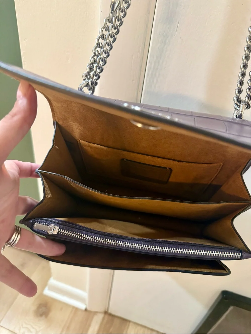 Coach Croc Embossed Purple Leather Crossbody + Dust Bag